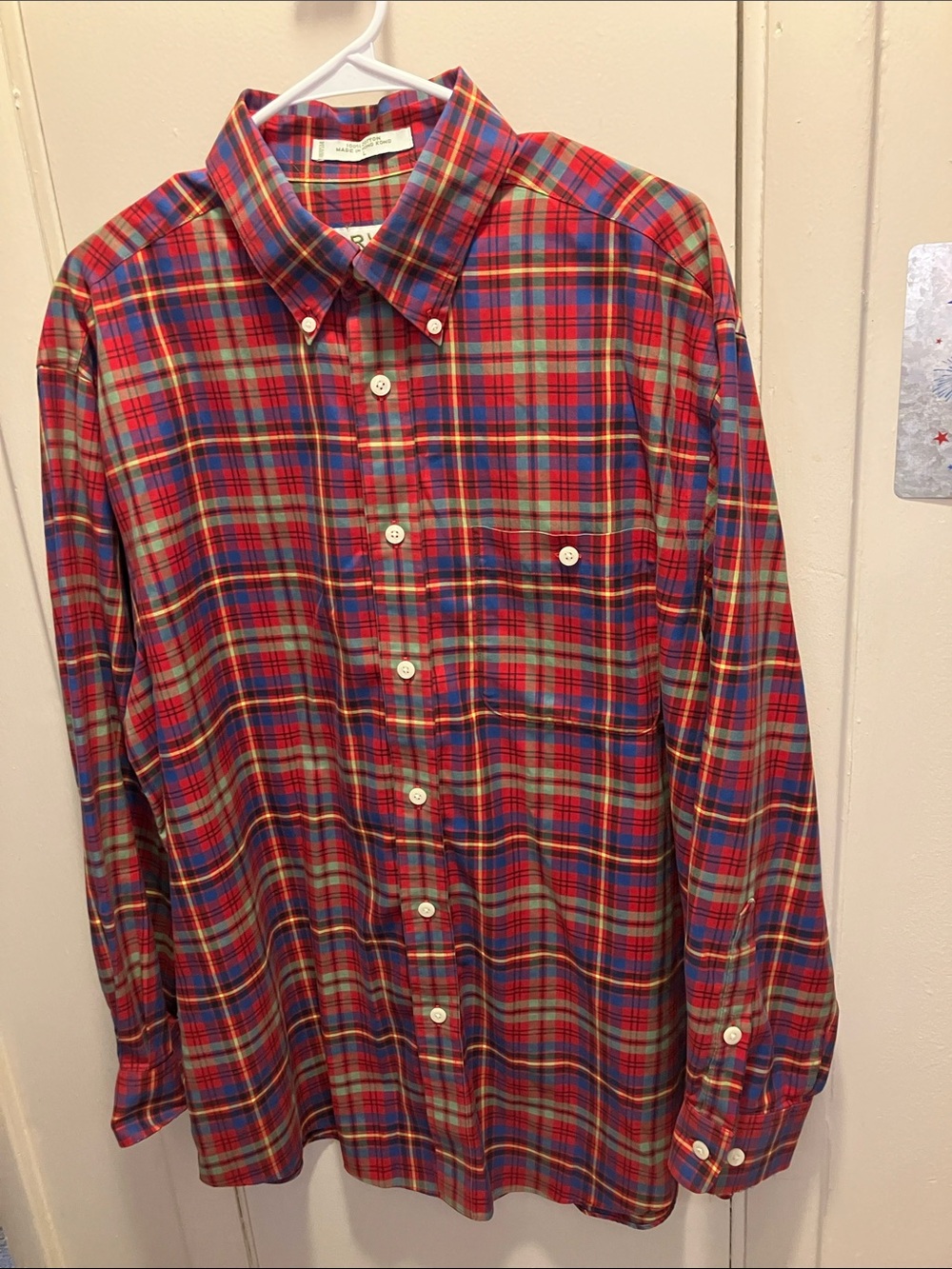 Orvis Red and Blue Plaid Button-Down Shirt 100% Cotton Large